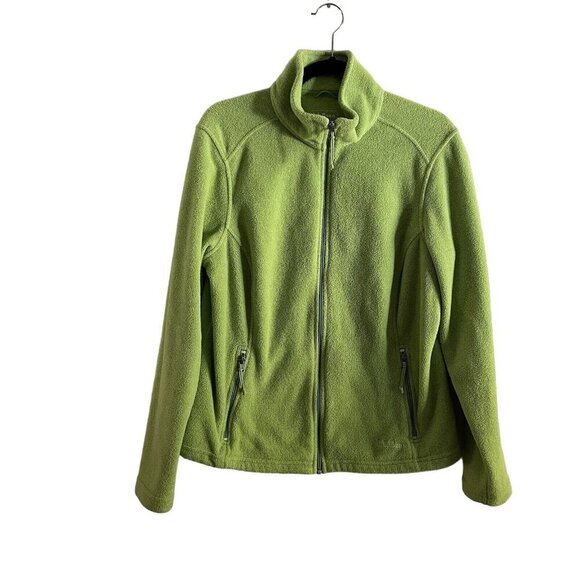 L.L. Bean Women Sz M Lime Green Full Zip Polartec Fleece Zip Pockets Jacket - Picture 1 of 9